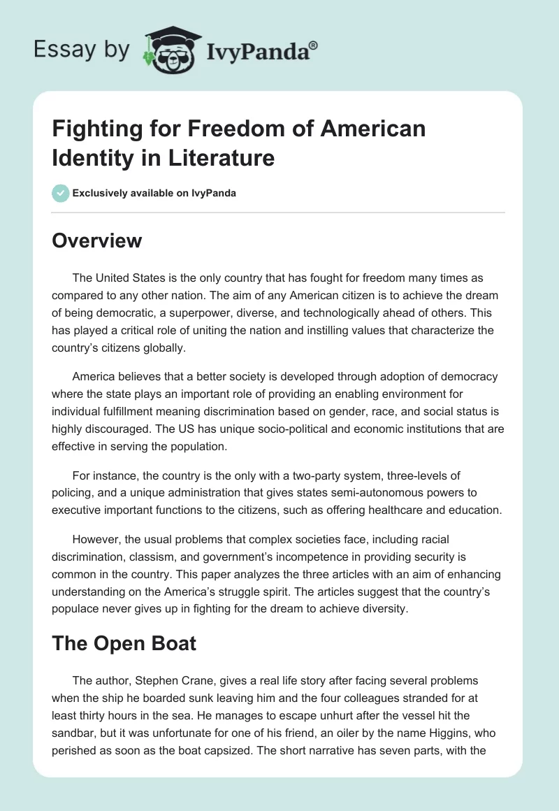 Fighting for Freedom of American Identity in Literature. Page 1