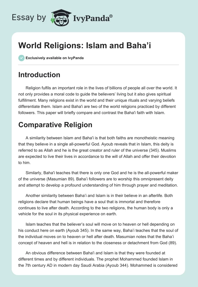 World Religions: Islam and Baha’i. Page 1