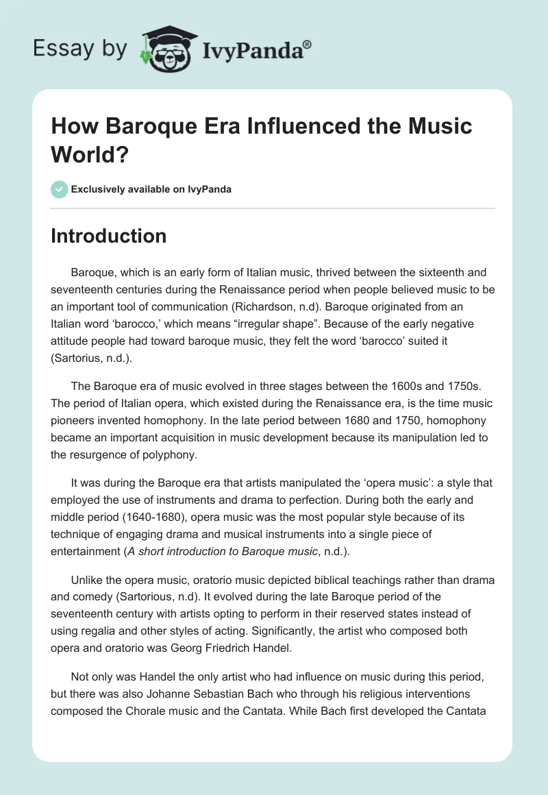 How Baroque Era Influenced the Music World?. Page 1