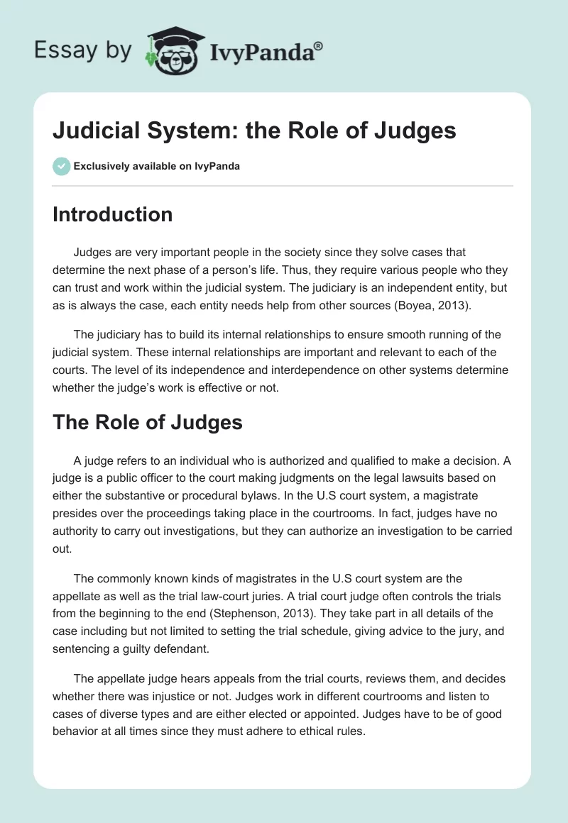Judicial System: the Role of Judges. Page 1