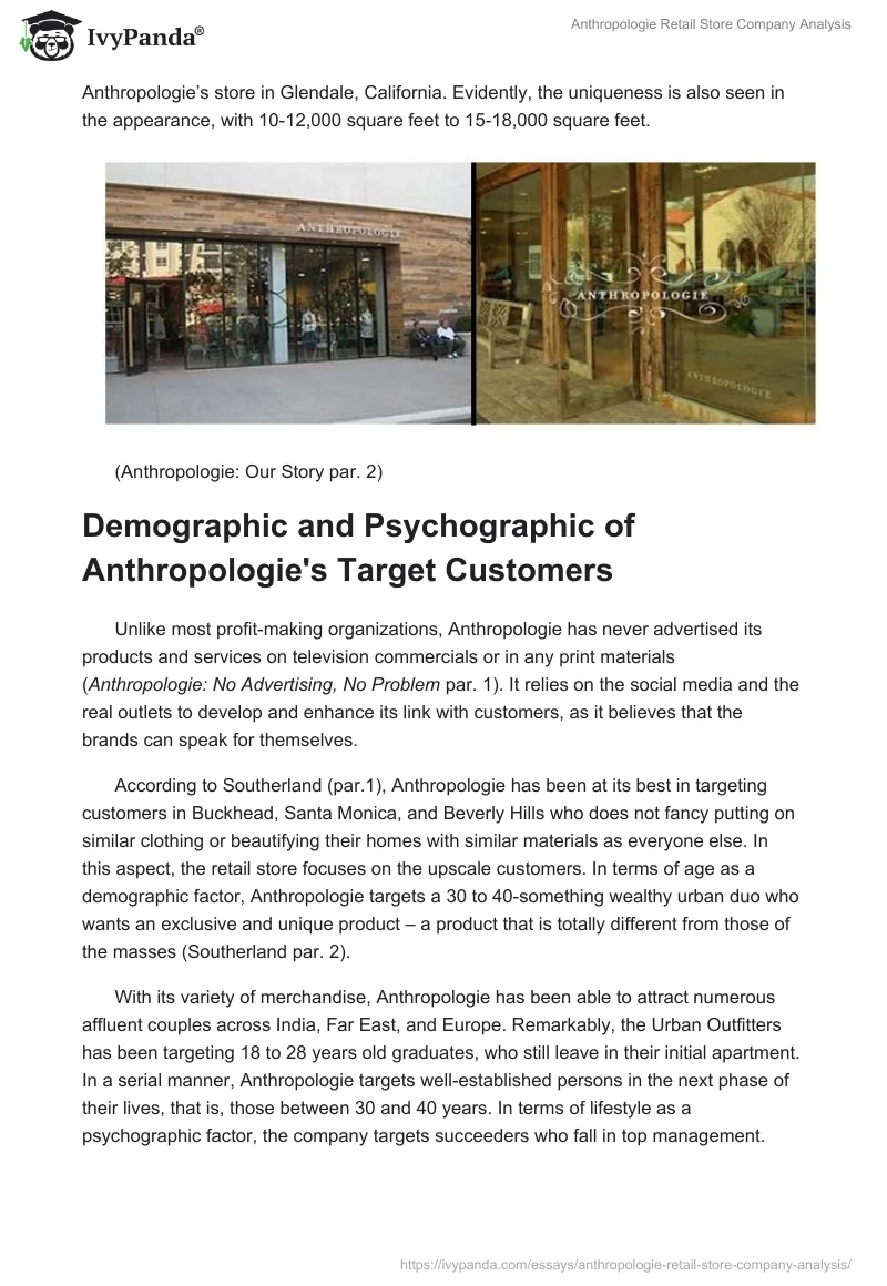Anthropologie Retail Store Company Analysis. Page 2