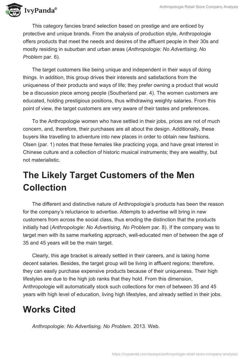 Anthropologie Retail Store Company Analysis. Page 3