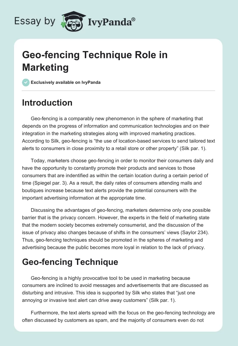 Geo-fencing Technique Role in Marketing. Page 1