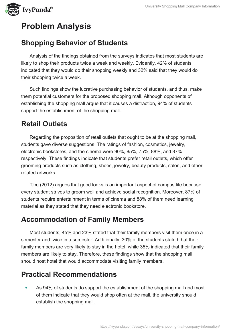 University Shopping Mall Company Information. Page 4