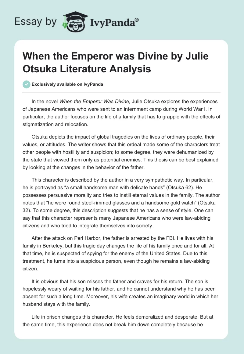 "When the Emperor was Divine" by Julie Otsuka Literature Analysis. Page 1