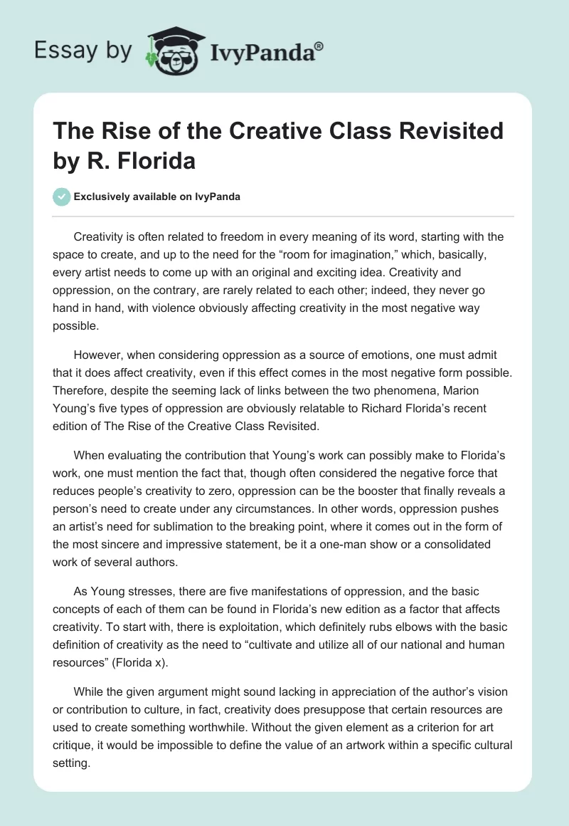 The Rise of the Creative Class Revisited by R. Florida. Page 1