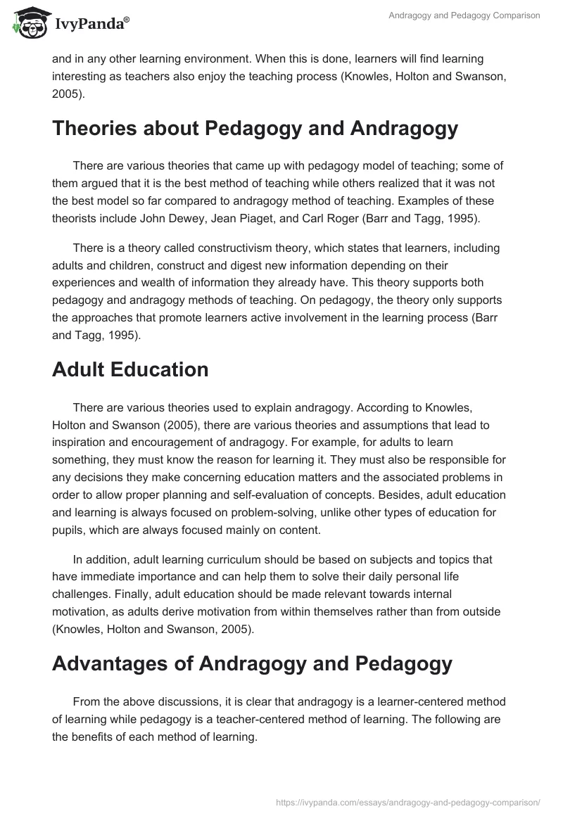 Andragogy and Pedagogy Comparison. Page 2