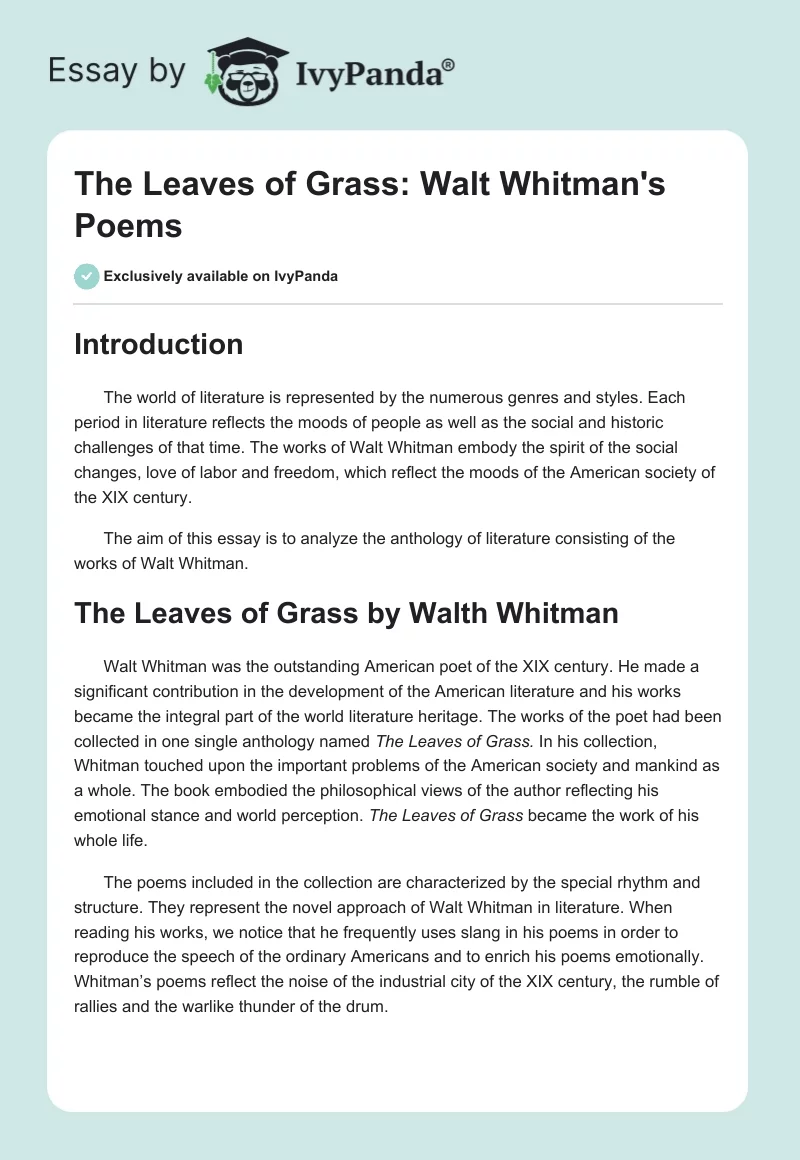 The Leaves of Grass: Walt Whitman's Poems. Page 1