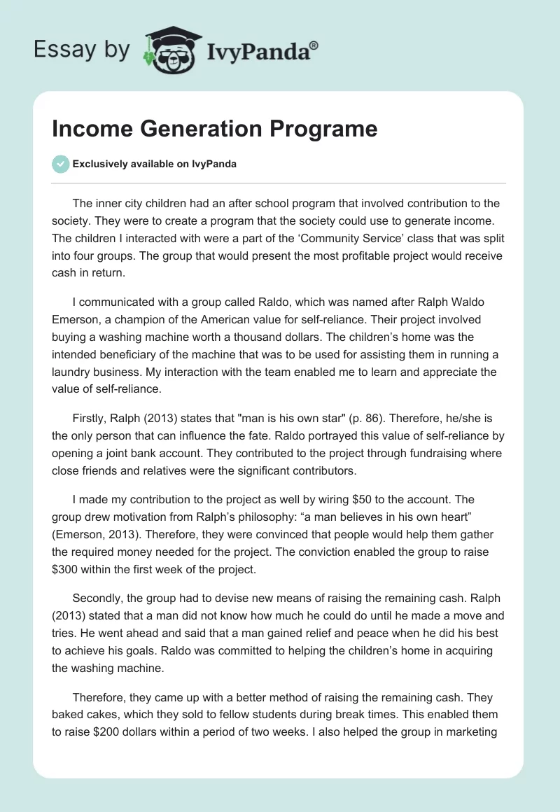 Income Generation Programe. Page 1