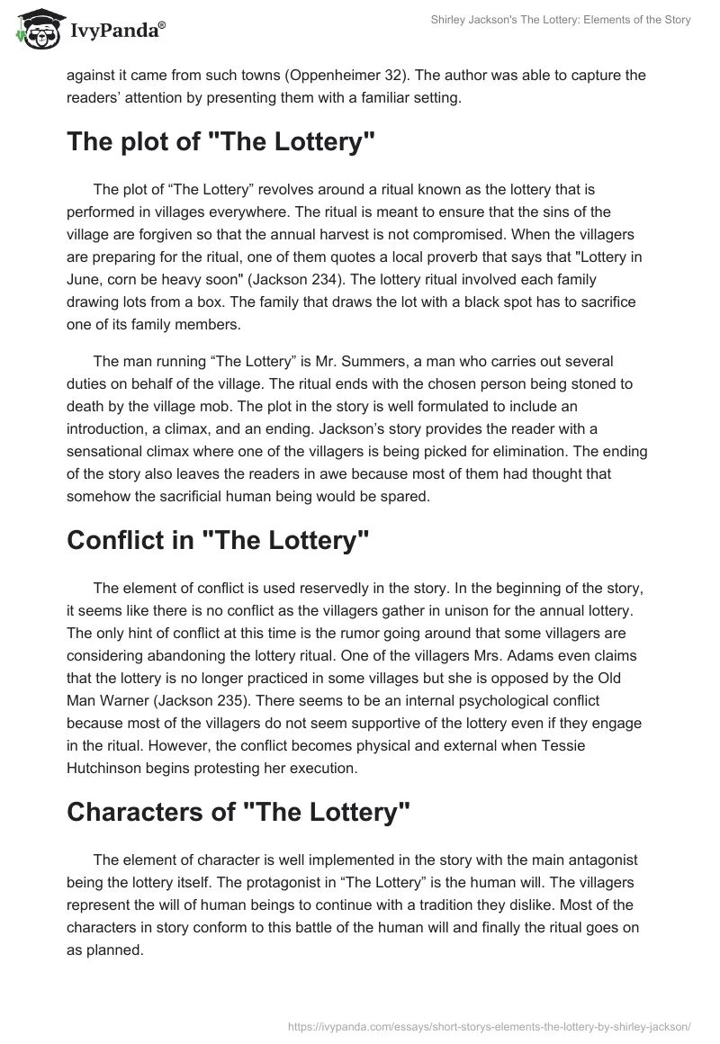 Shirley Jackson's "The Lottery": Elements of the Story. Page 2