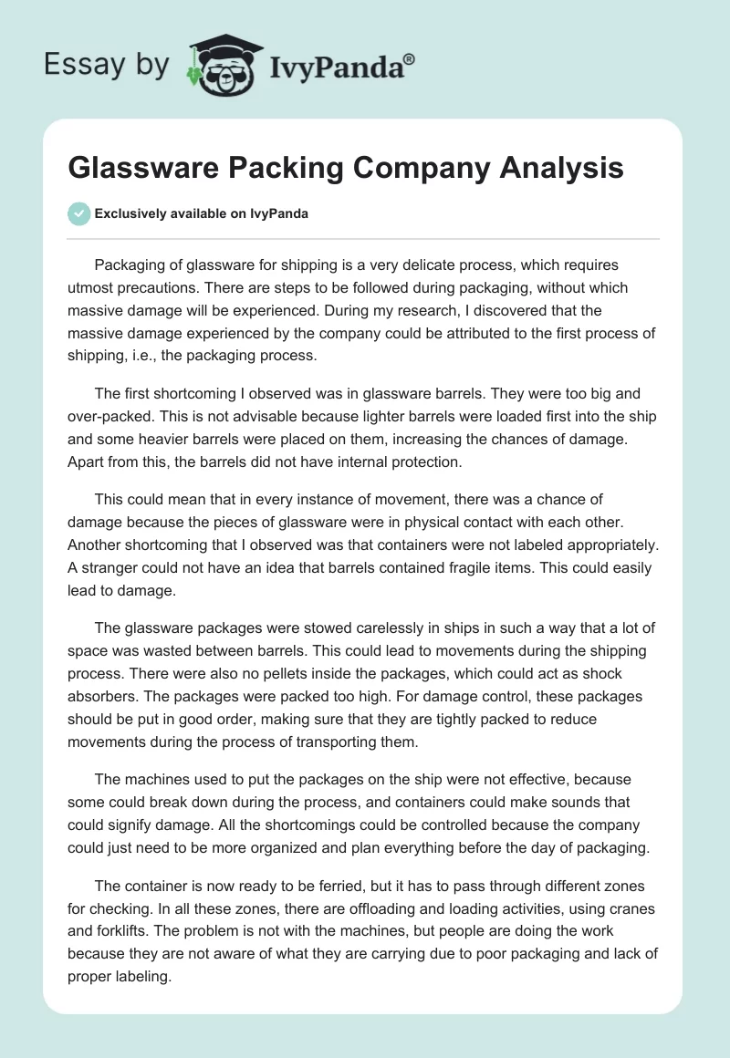 Glassware Packing Company Analysis. Page 1