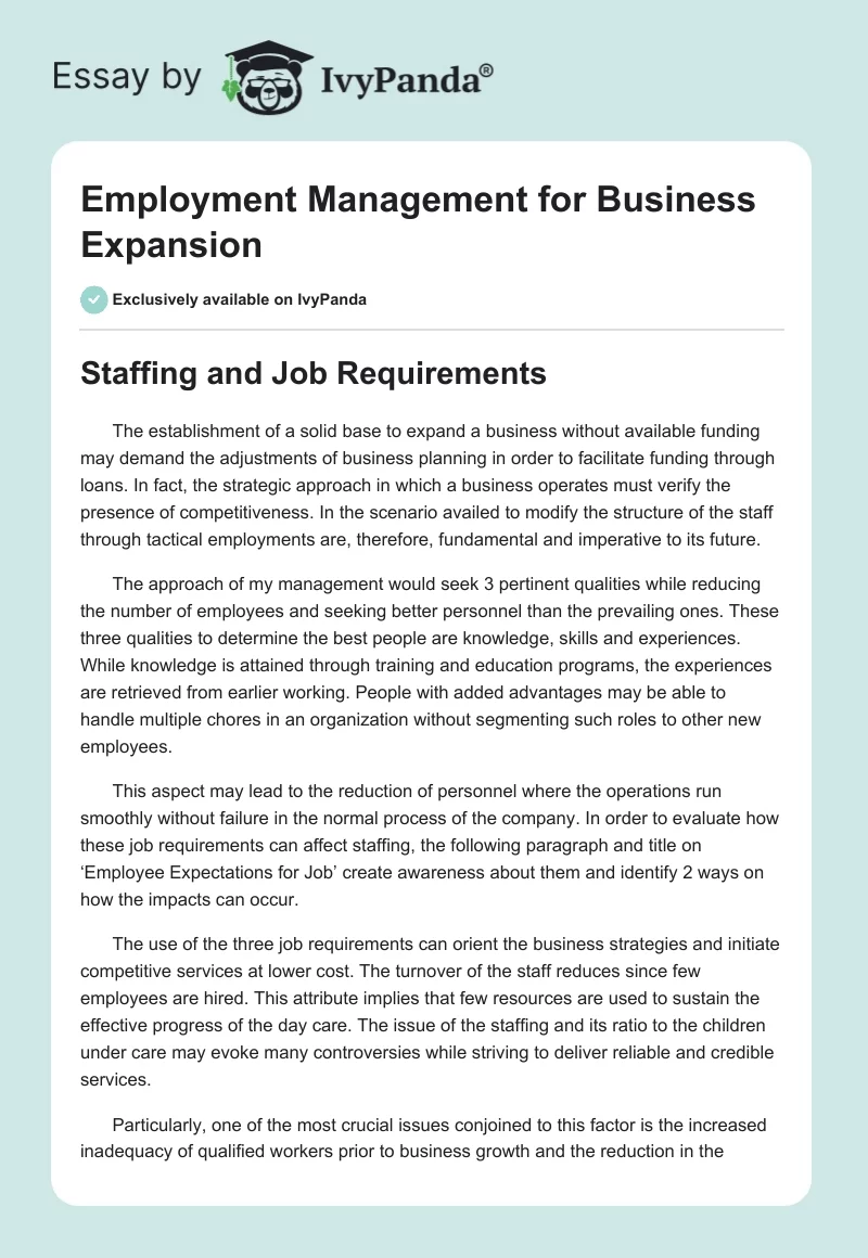 Employment Management for Business Expansion. Page 1