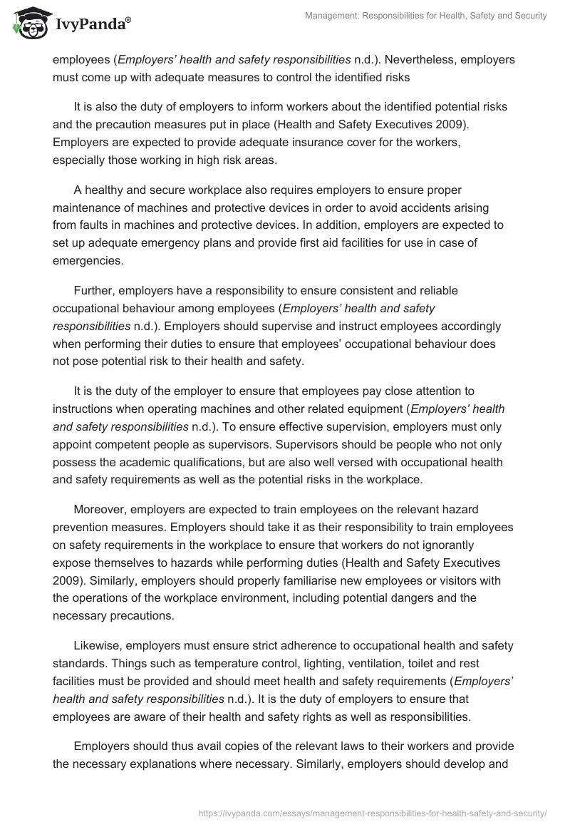 Management: Responsibilities for Health, Safety and Security. Page 2