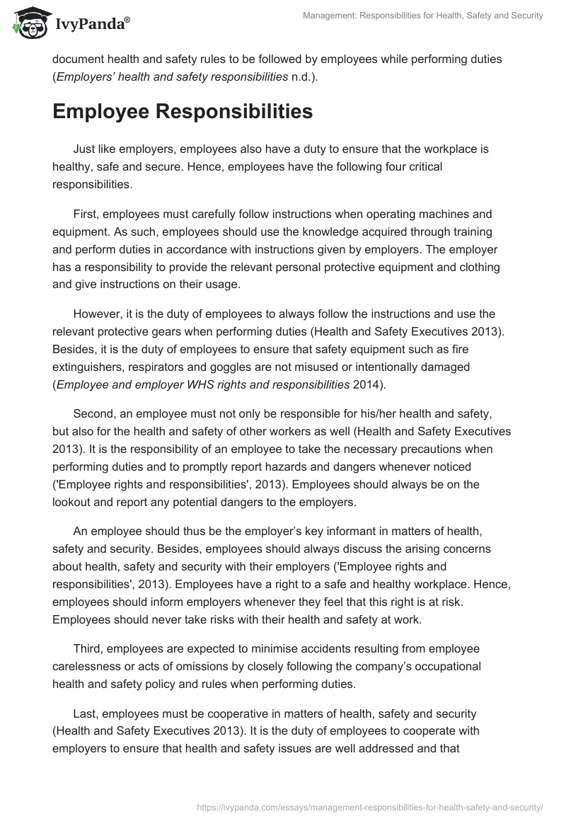 Management: Responsibilities for Health, Safety and Security. Page 3