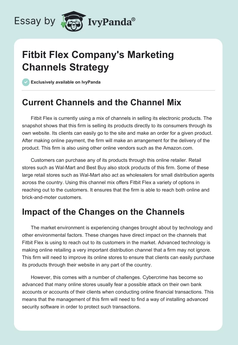 Fitbit Flex Company's Marketing Channels Strategy. Page 1