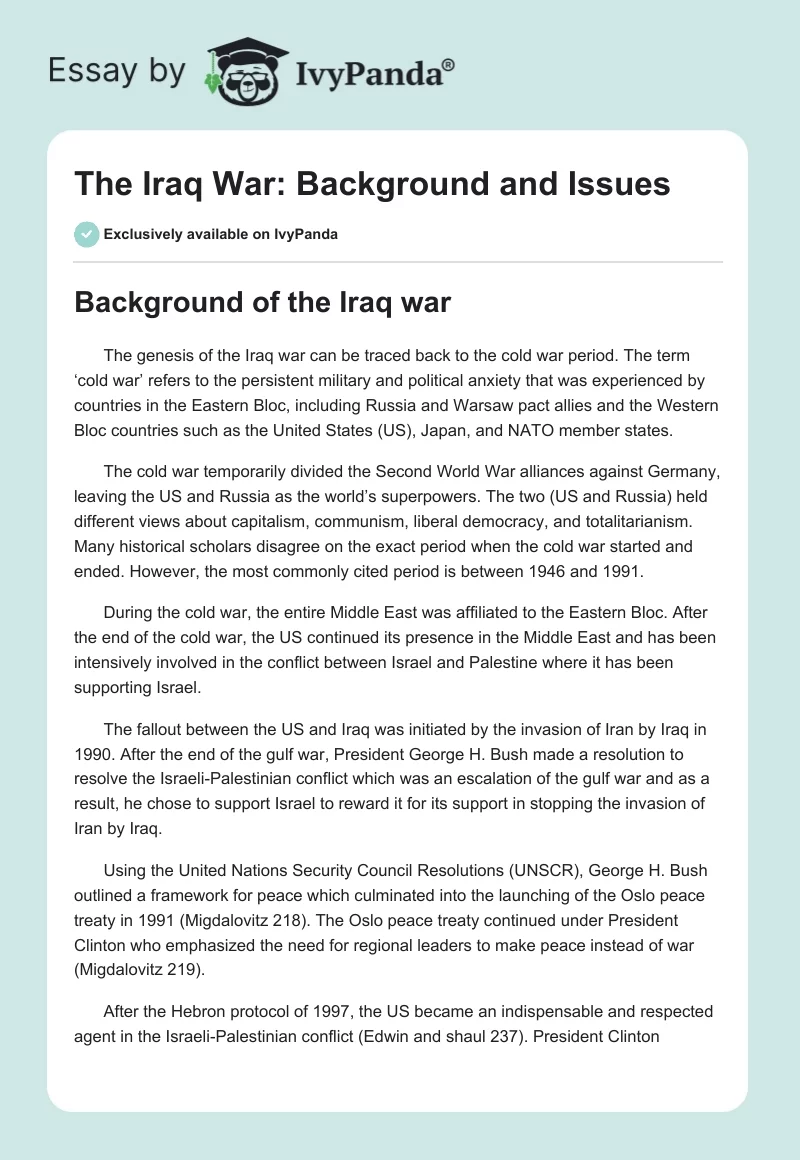The Iraq War: Background and Issues. Page 1