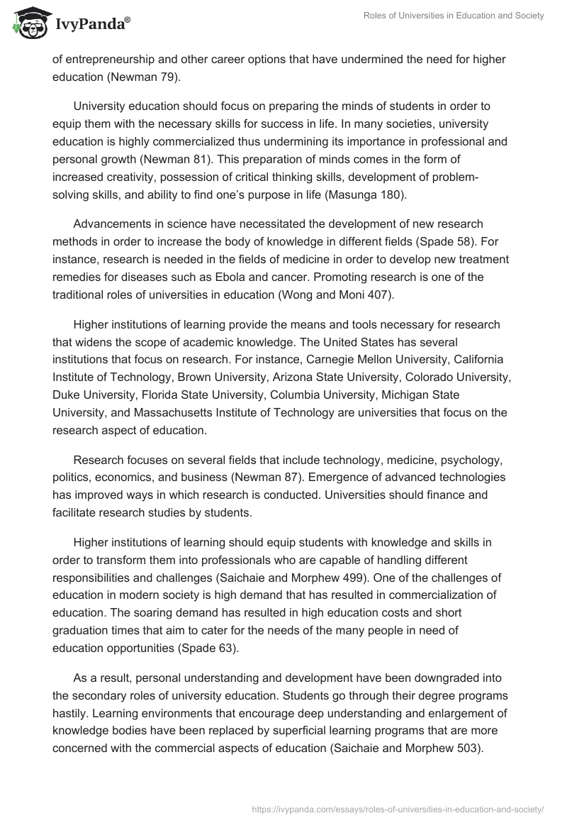Roles of Universities in Education and Society. Page 2