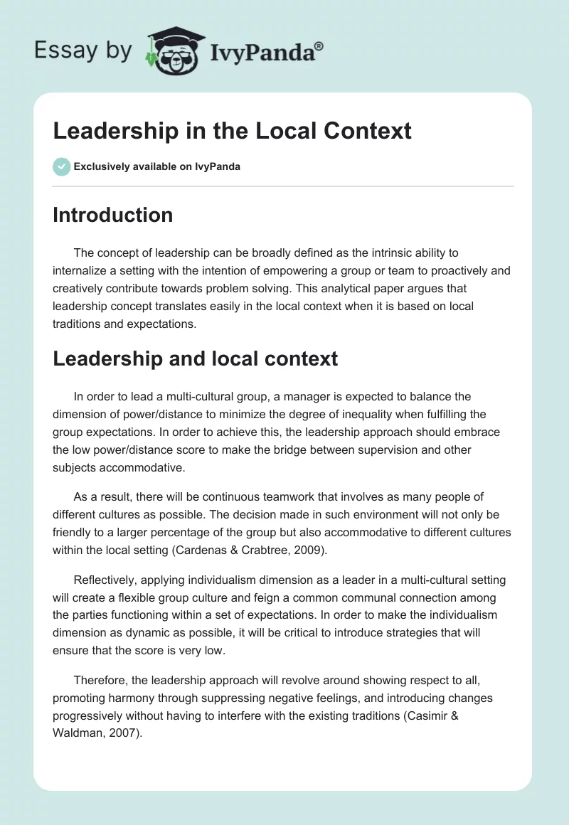 Leadership in the Local Context. Page 1