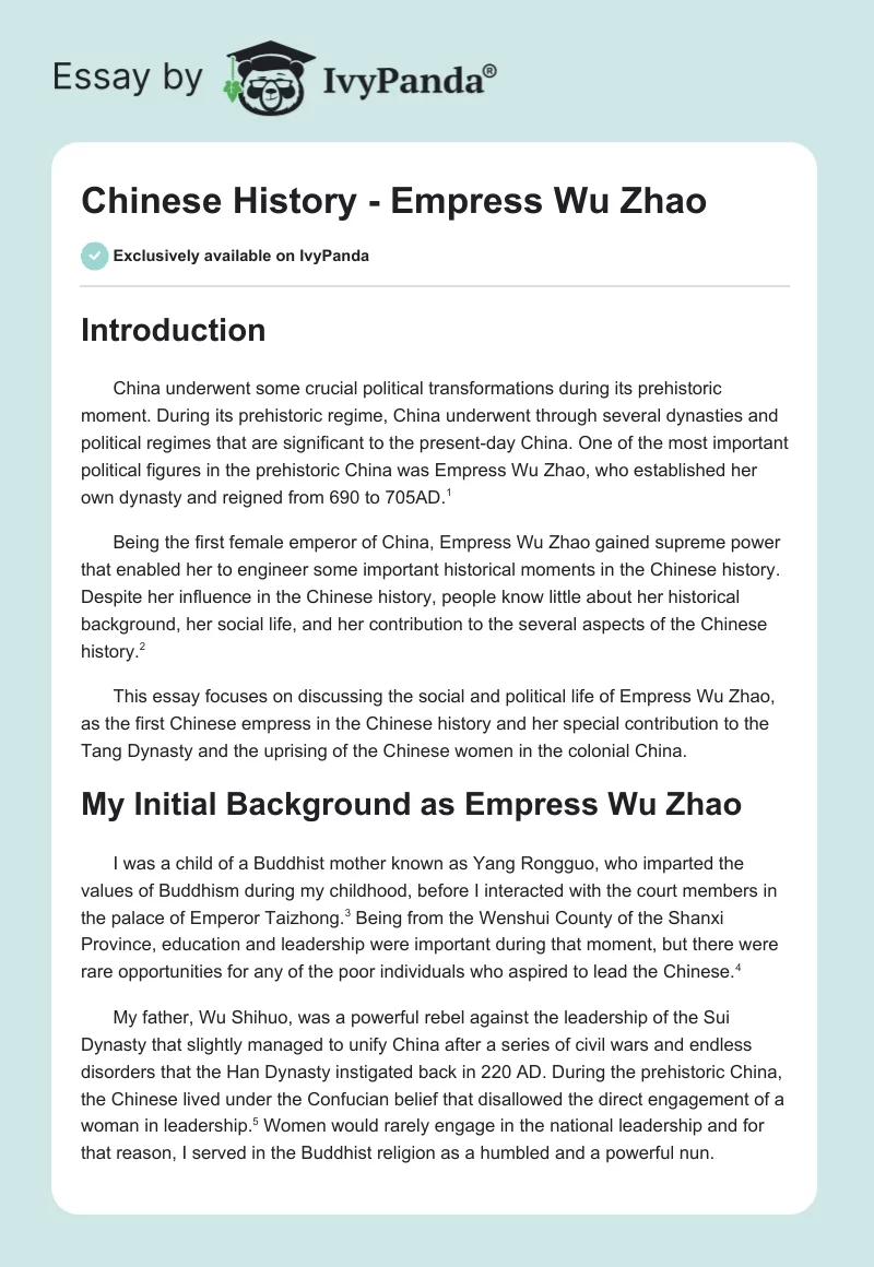 Chinese History - Empress Wu Zhao. Page 1