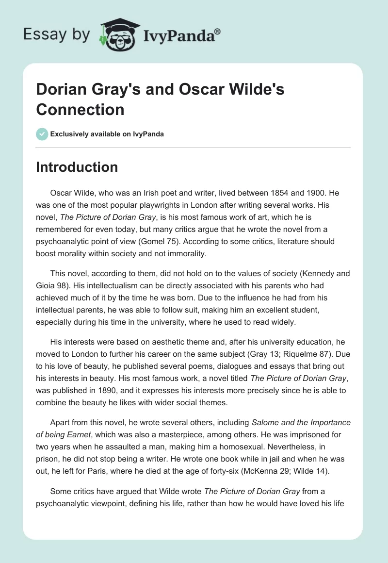 Dorian Gray's and Oscar Wilde's Connection. Page 1