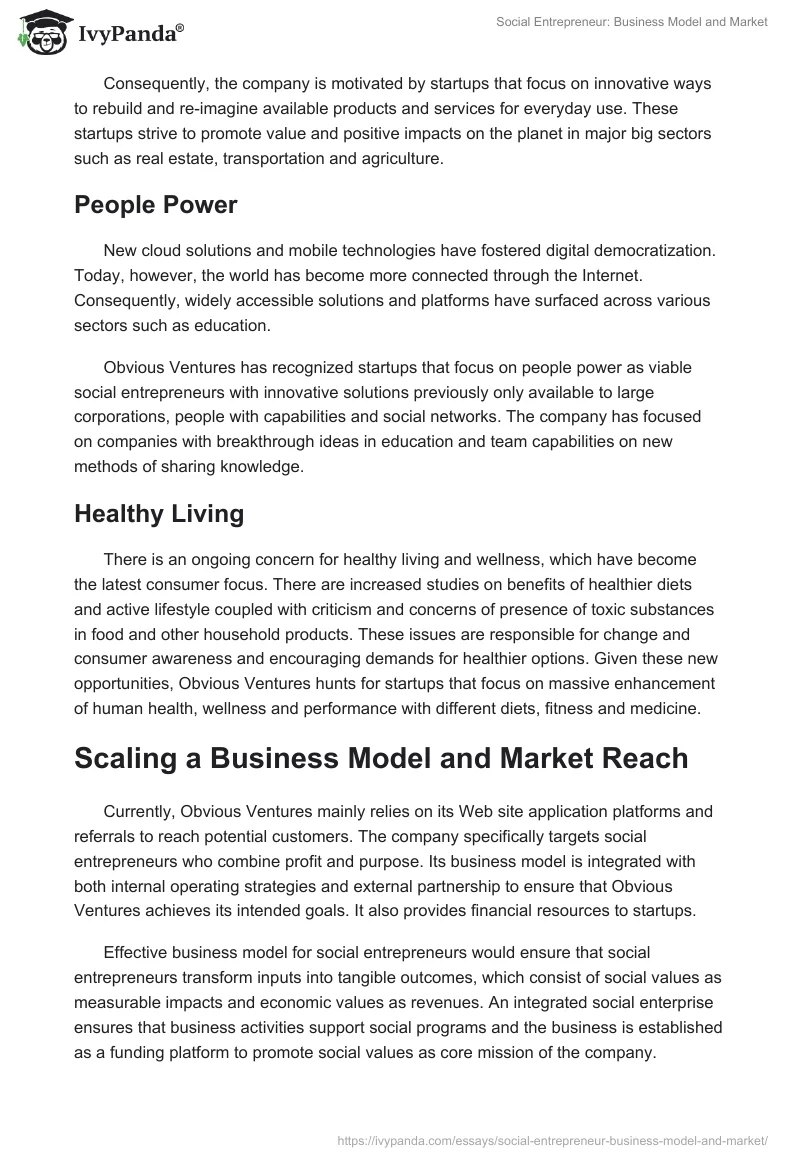 Social Entrepreneur: Business Model and Market. Page 3