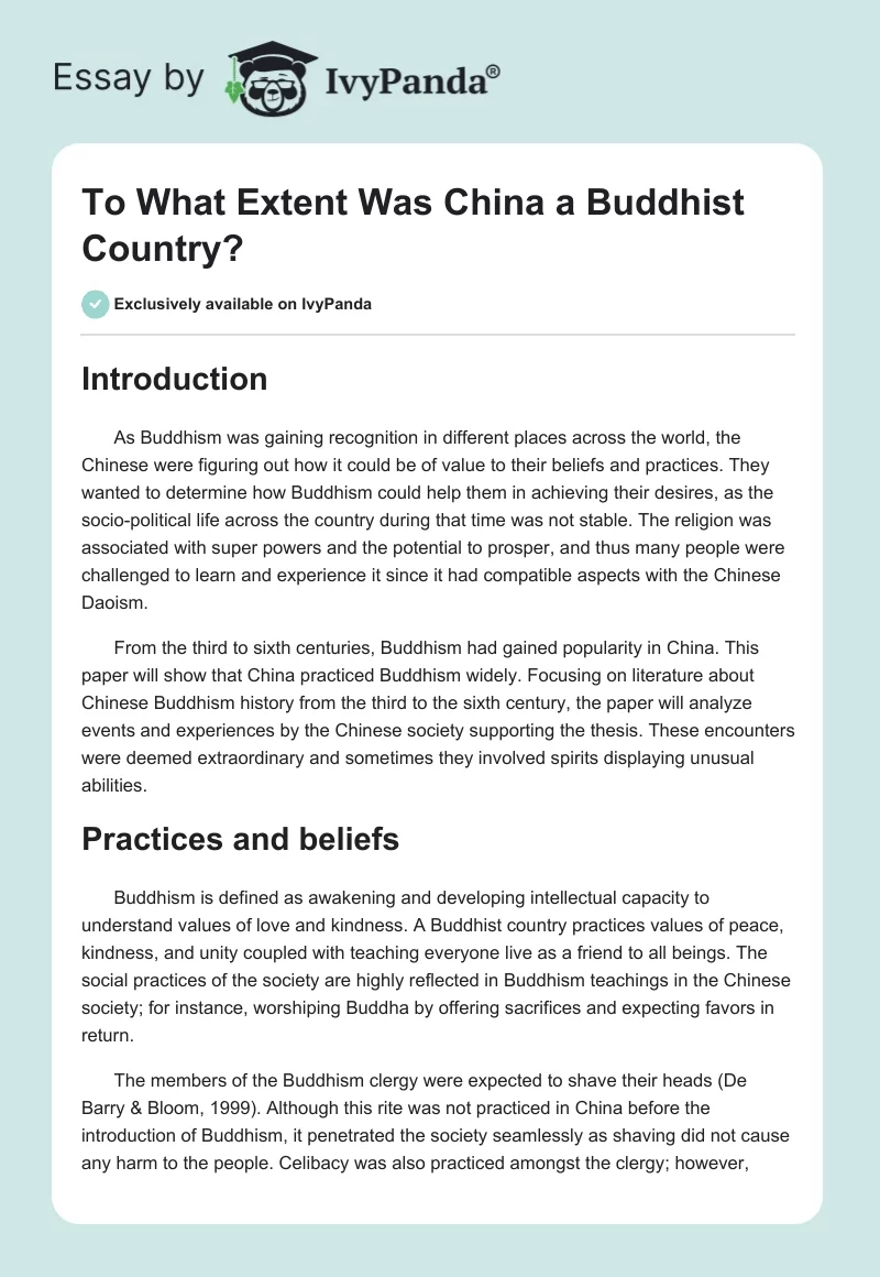To What Extent Was China a Buddhist Country?. Page 1