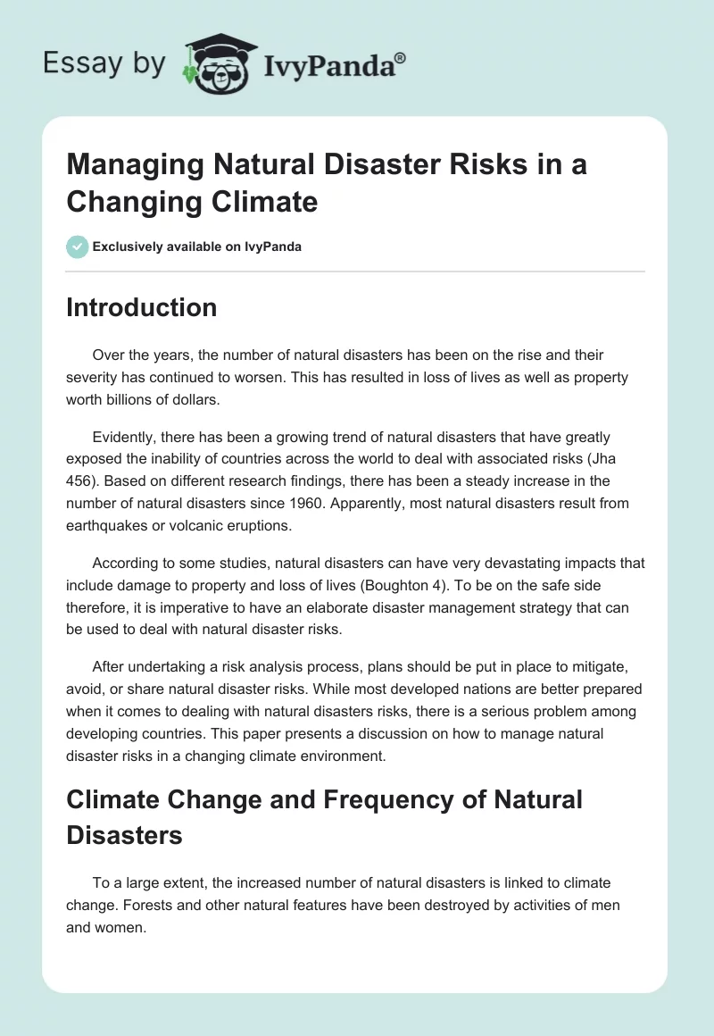 Managing Natural Disaster Risks in a Changing Climate. Page 1