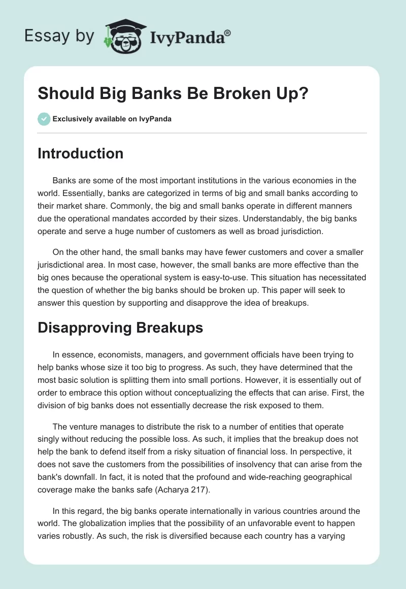 Should Big Banks Be Broken Up?. Page 1