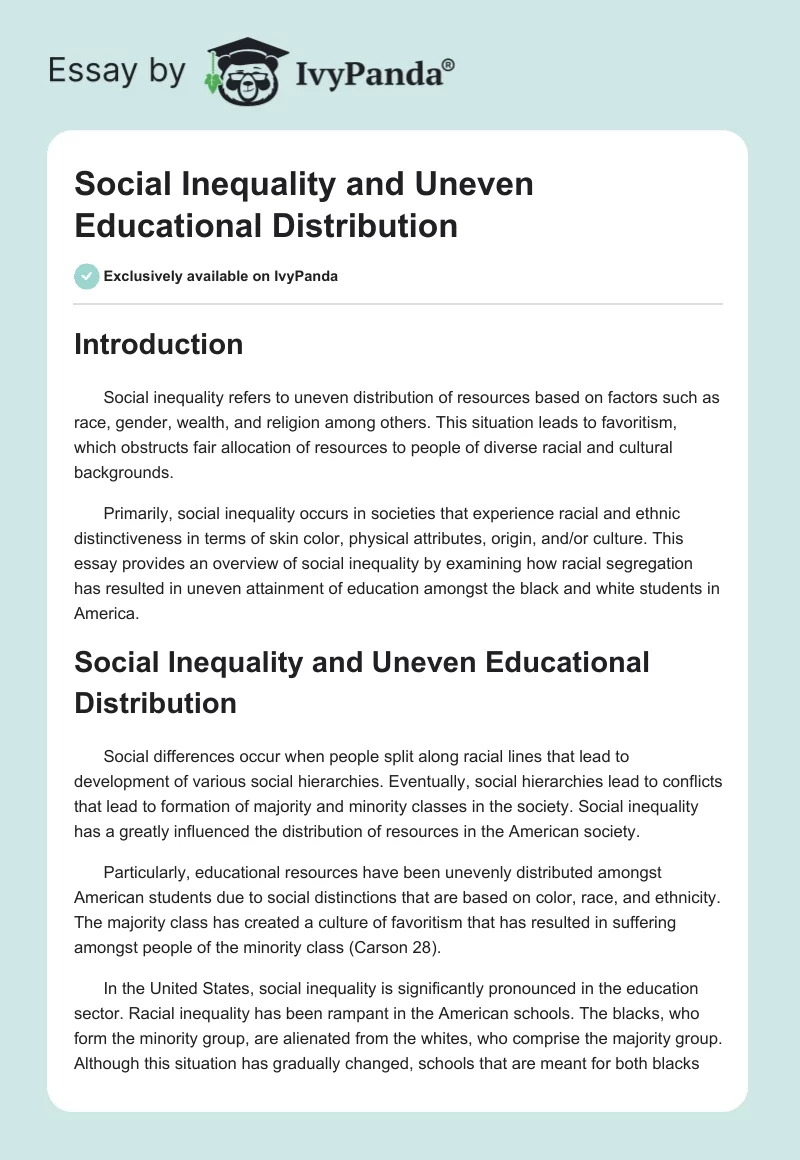 Social Inequality and Uneven Educational Distribution. Page 1