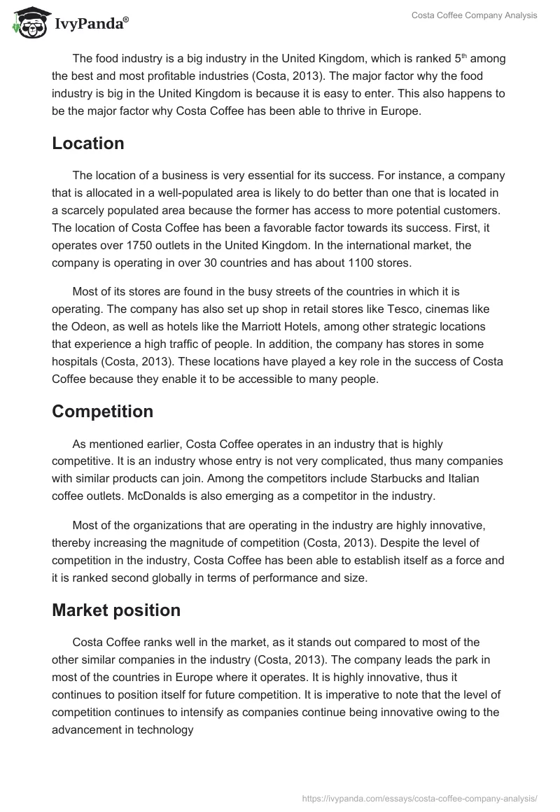 Costa Coffee Company Analysis. Page 2