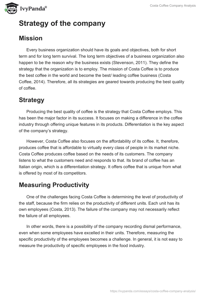 Costa Coffee Company Analysis. Page 3
