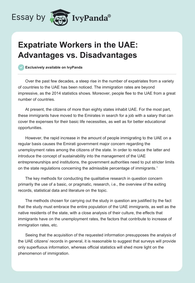 Expatriate Workers in the UAE: Advantages vs. Disadvantages. Page 1