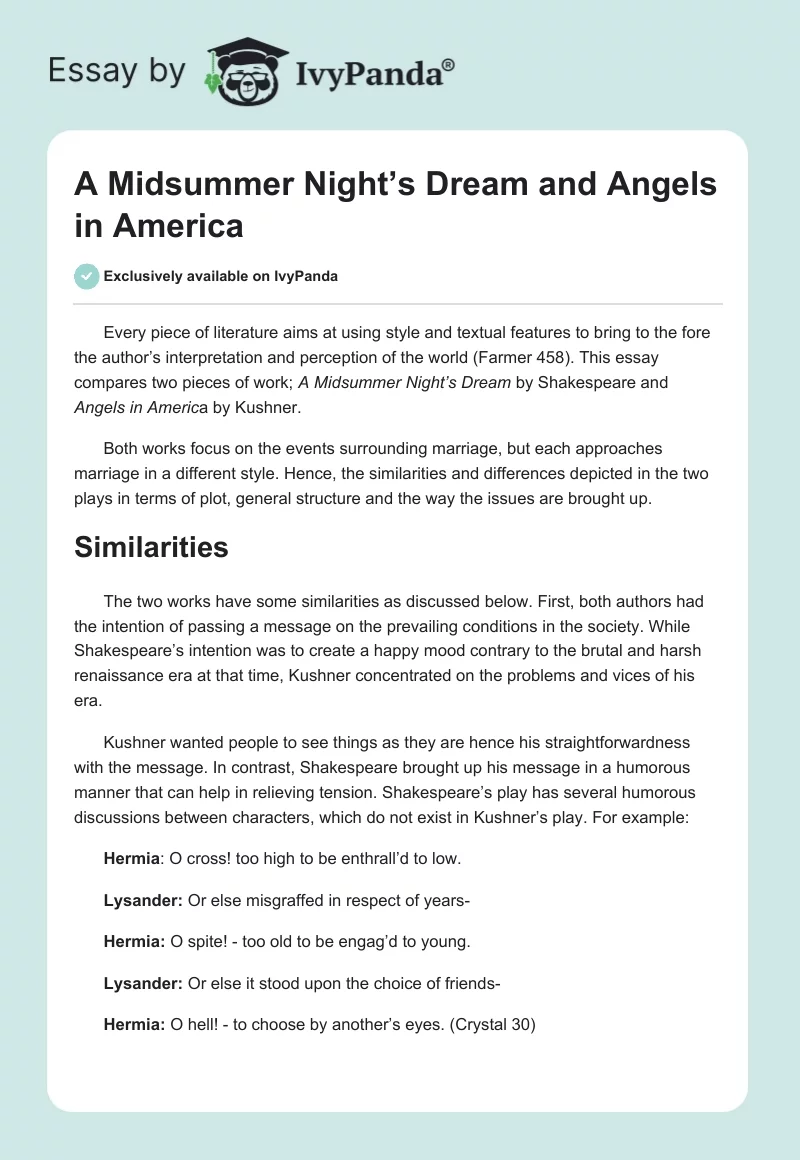 A Midsummer Night’s Dream and Angels in America. Page 1