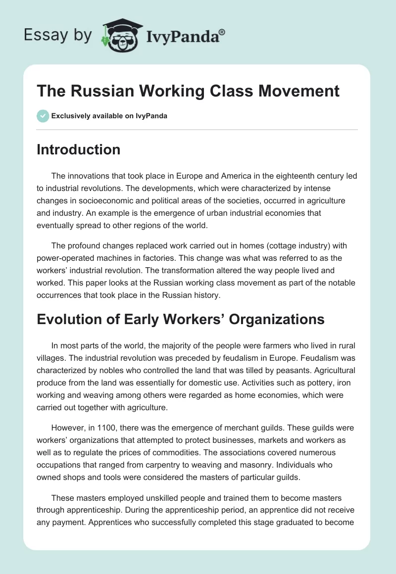 The Russian Working Class Movement. Page 1