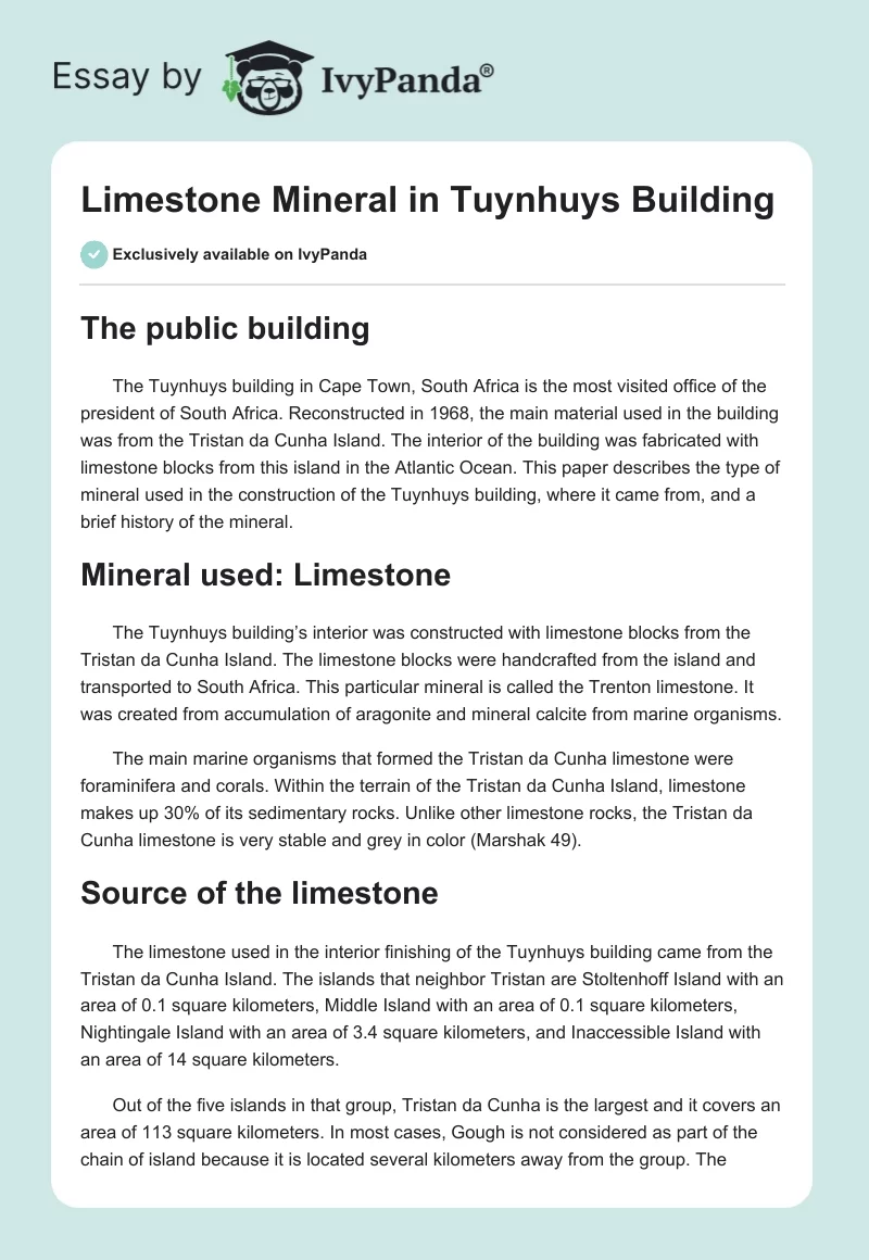 Limestone Mineral in Tuynhuys Building. Page 1