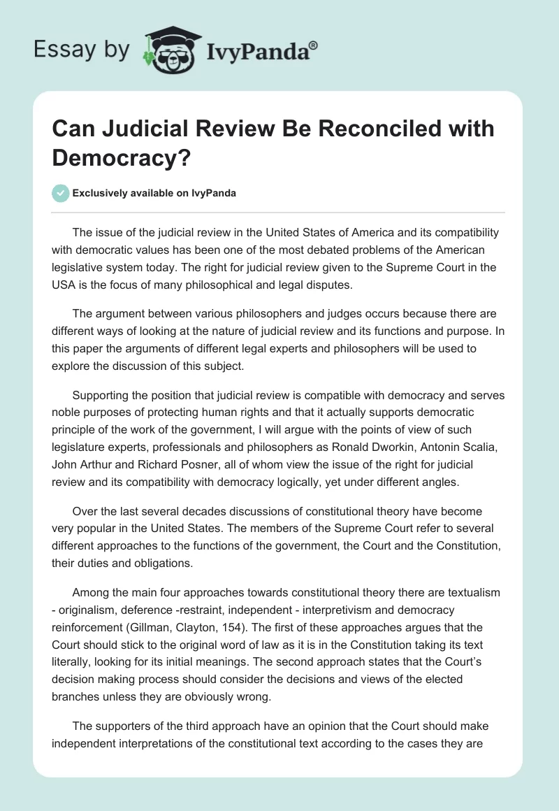Can Judicial Review Be Reconciled With Democracy?. Page 1