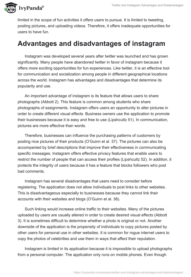Twitter and Instagram Advantages and Disadvantages. Page 3