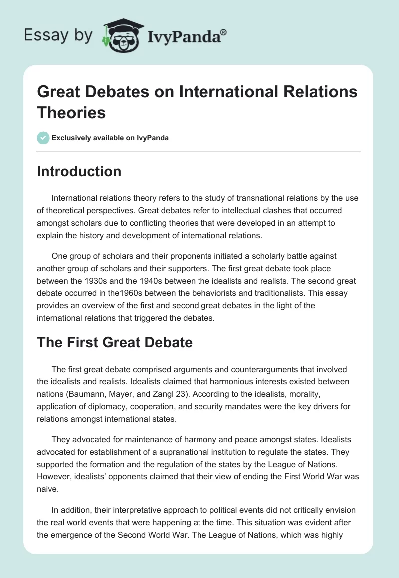 Great Debates on International Relations Theories. Page 1