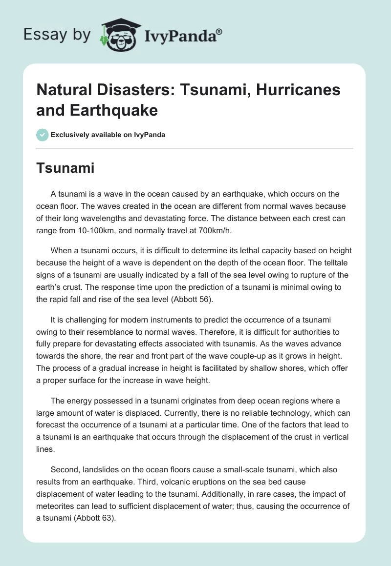 Natural Disasters: Tsunami, Hurricanes and Earthquake. Page 1