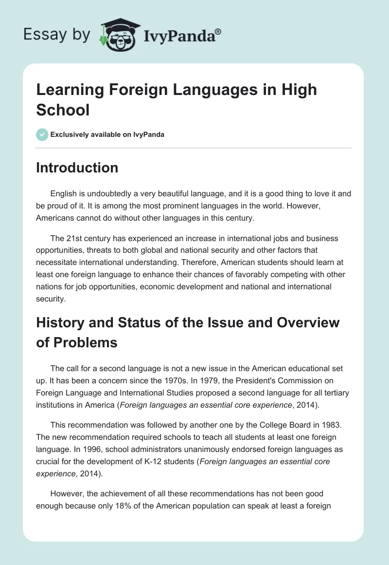 Learning Foreign Languages in High School. Page 1