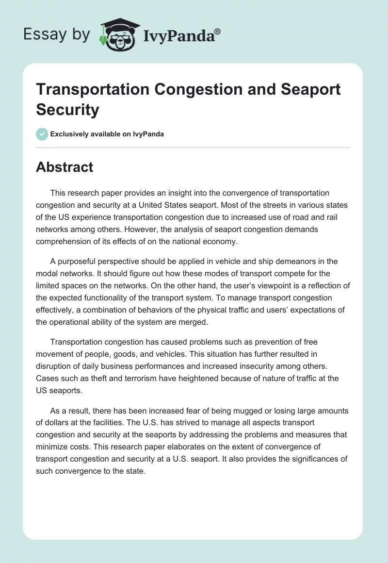 Transportation Congestion and Seaport Security. Page 1