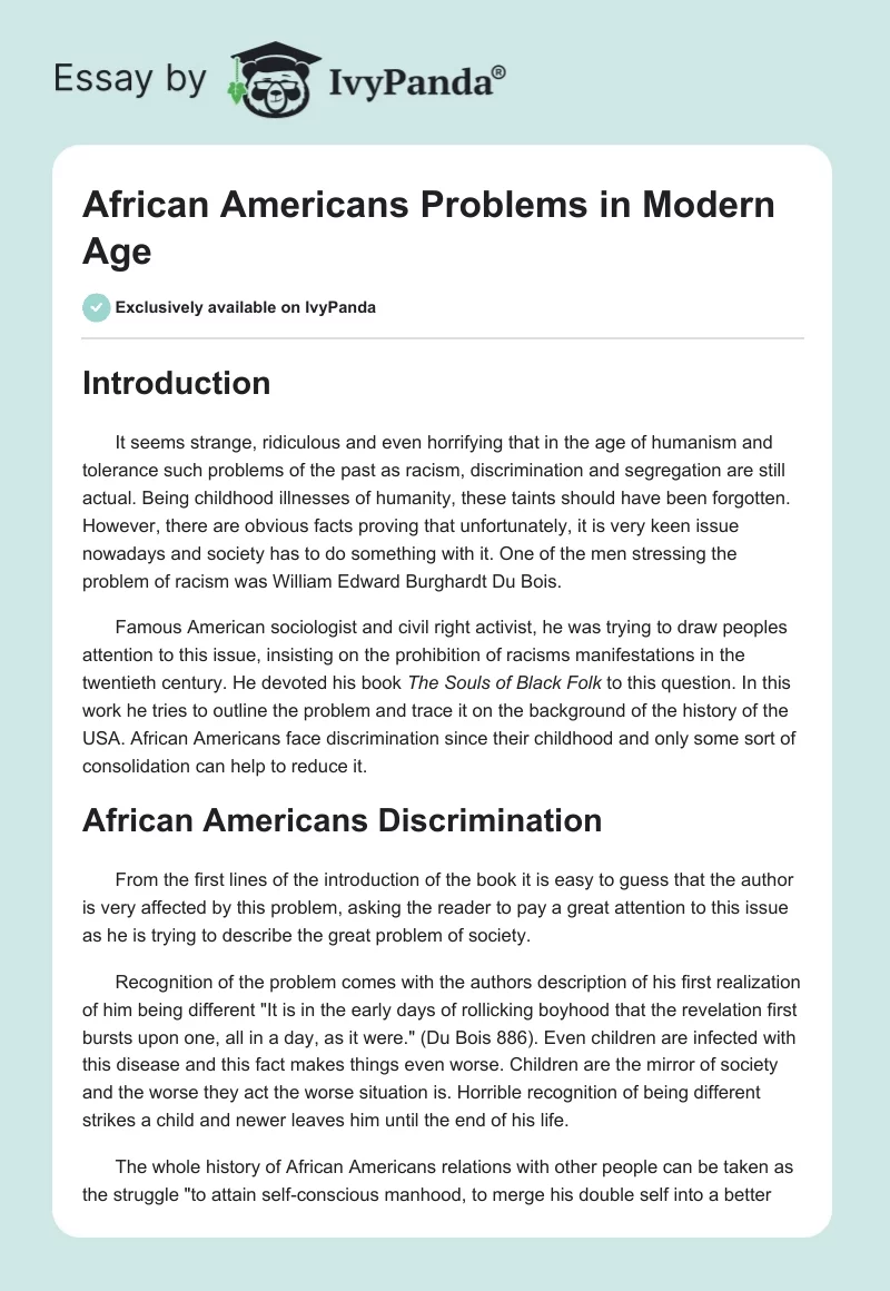 African Americans Problems in Modern Age. Page 1