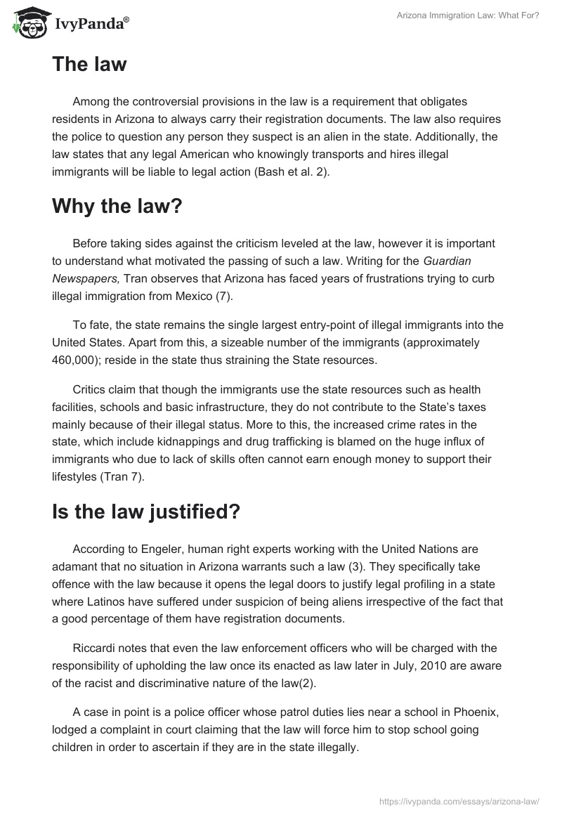 Arizona Immigration Law: What For?. Page 2