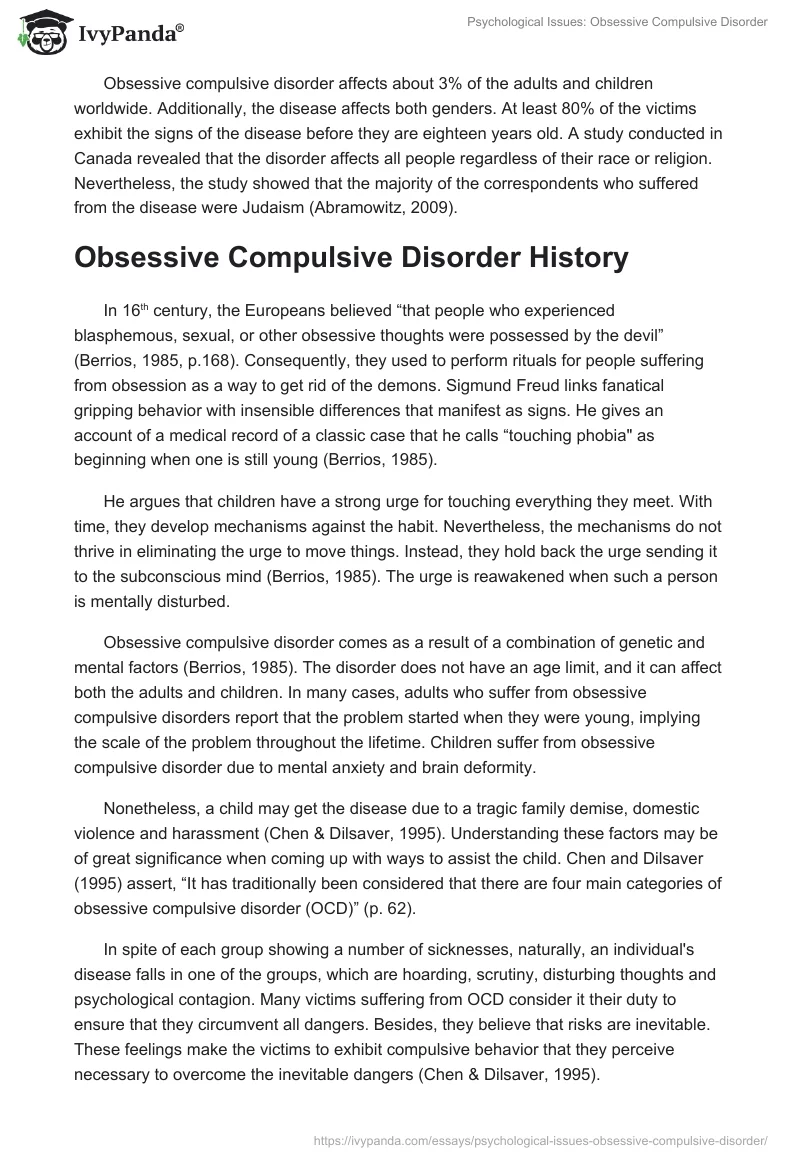 Psychological Issues: Obsessive Compulsive Disorder. Page 2