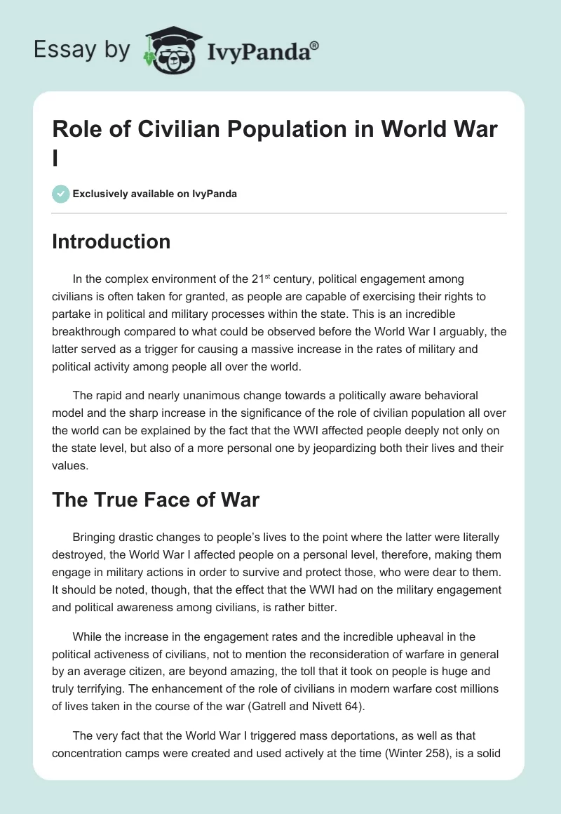 Role of Civilian Population in World War I. Page 1