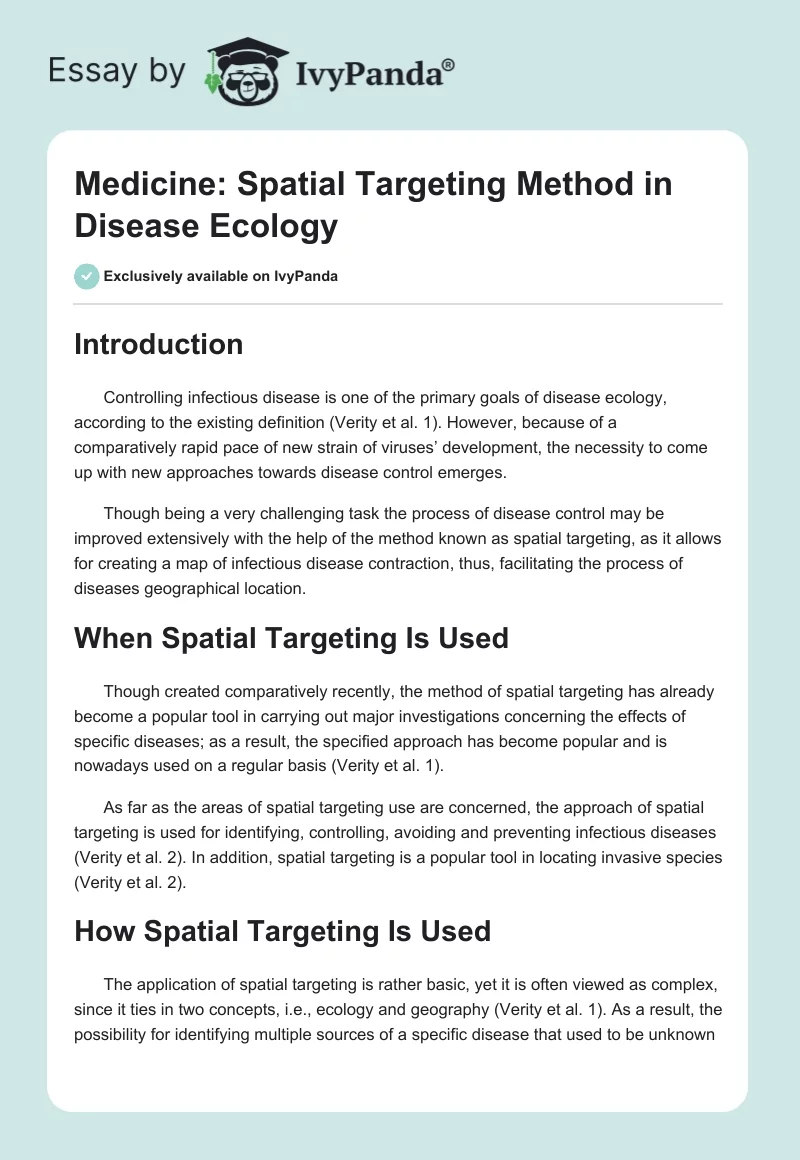 Medicine: Spatial Targeting Method in Disease Ecology. Page 1