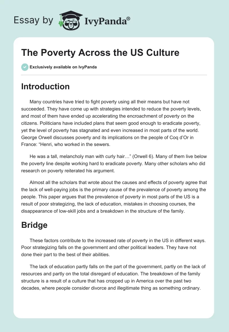 The Poverty Across the US Culture. Page 1