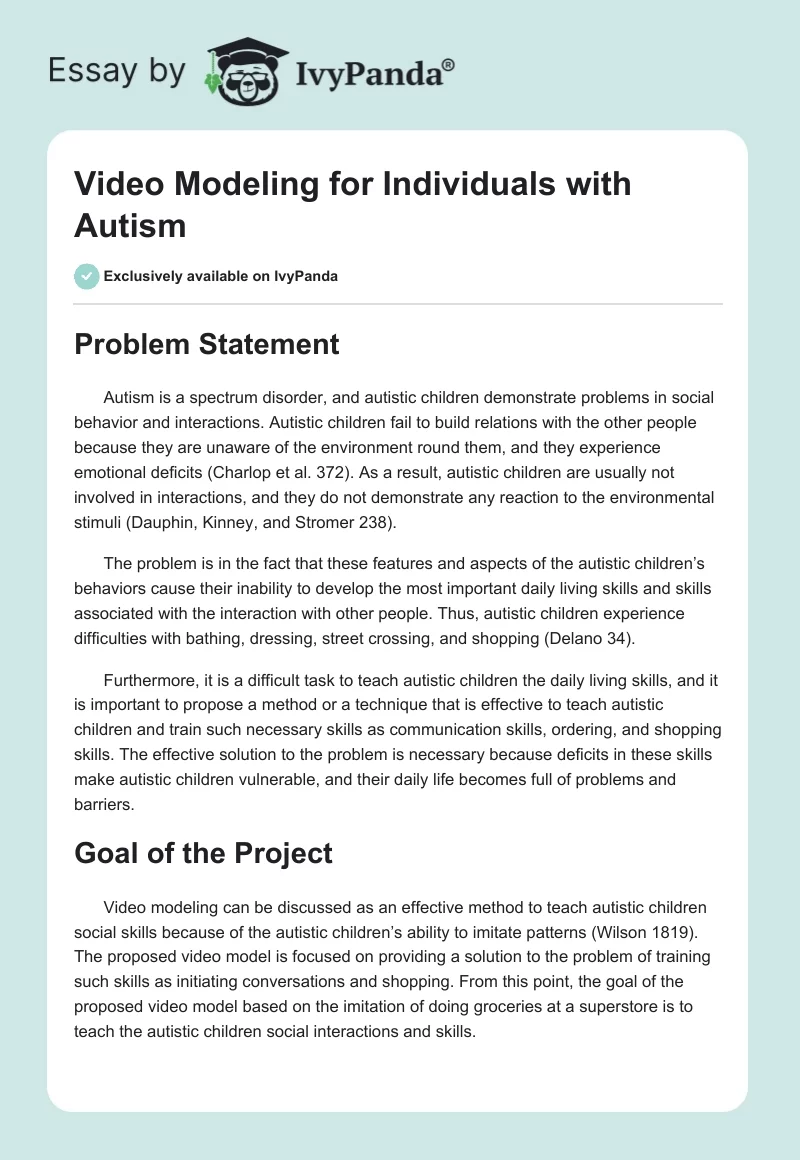 Video Modeling for Individuals With Autism. Page 1