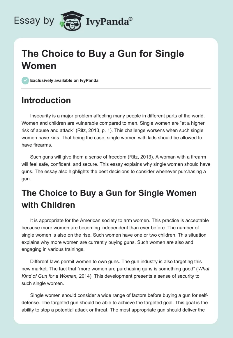 The Choice to Buy a Gun for Single Women. Page 1