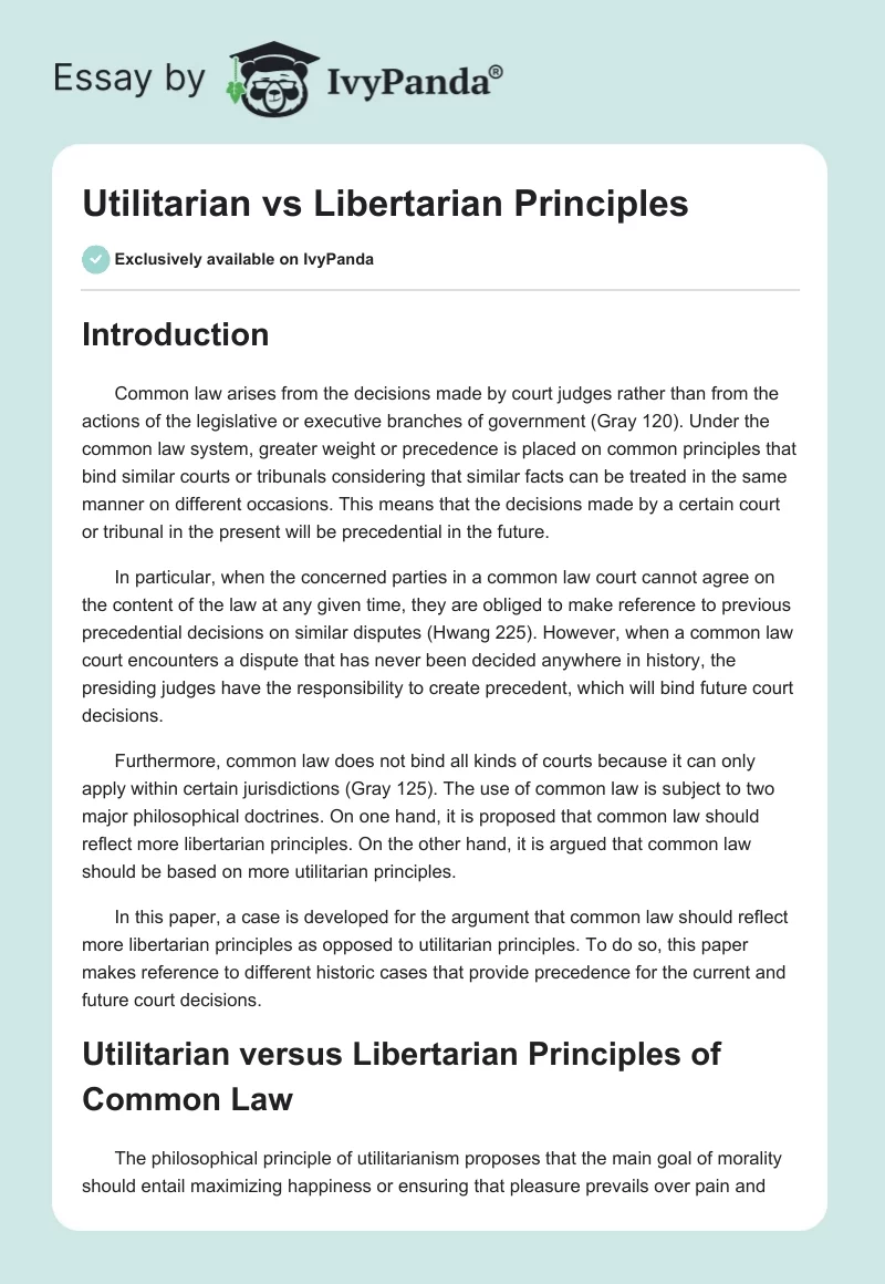 Utilitarian vs Libertarian Principles. Page 1